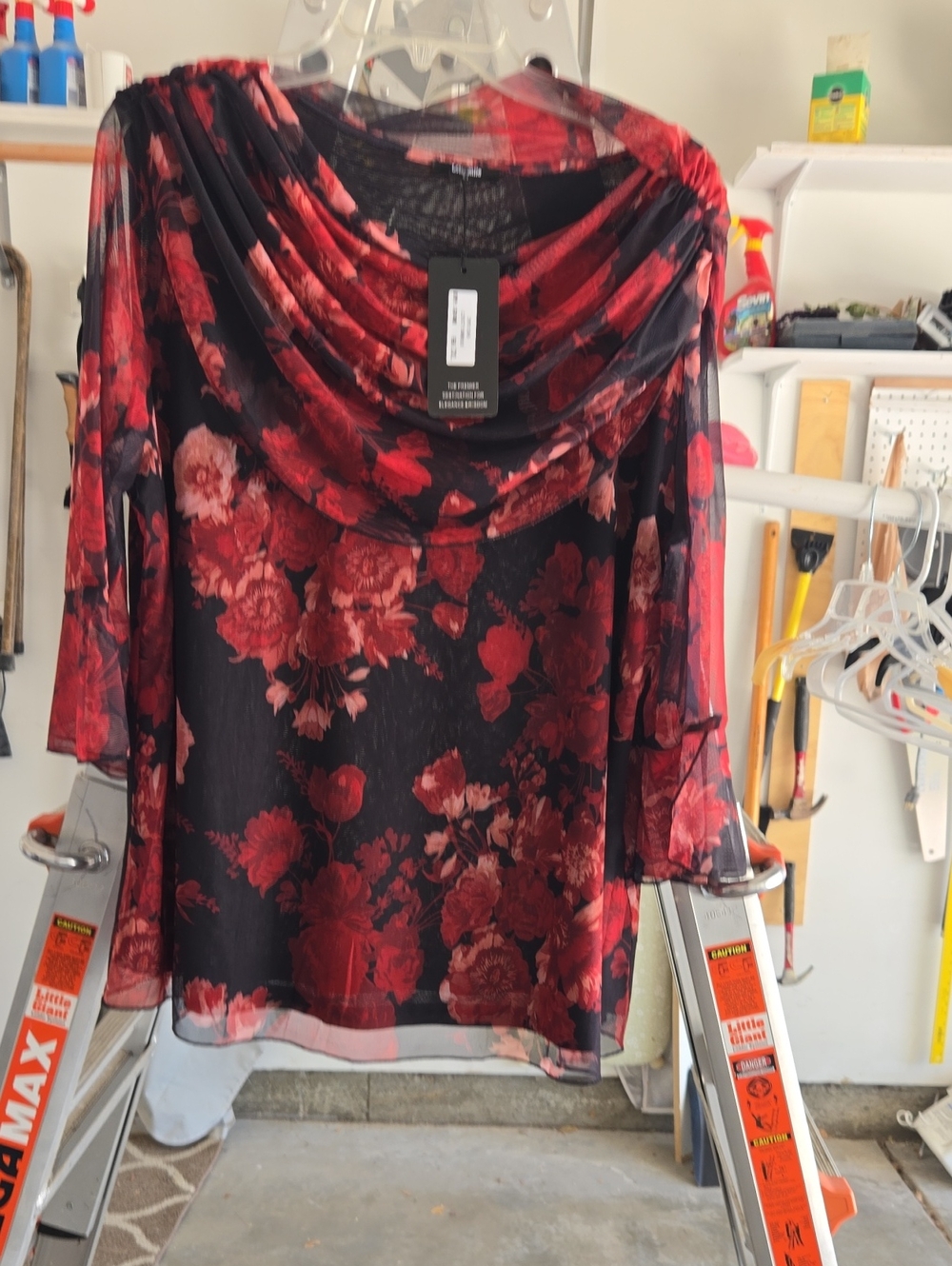 Red Floral Cowl Neck Women’s Top